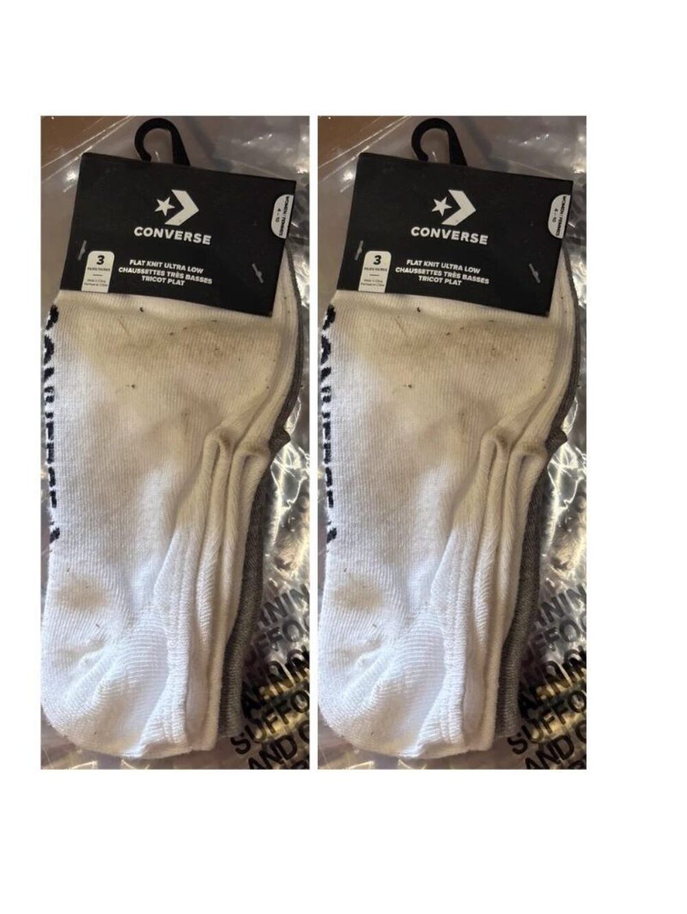 Converse Flat Knit Ultra Low No Show Socks Size 4-10 White Gray 6 Pair 2 Pack